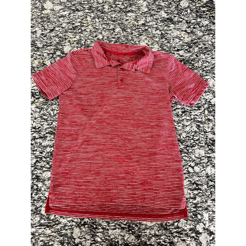 All‎ in Motion Polo Shirt Boys L (12/14) Multicolor Striped Stretch Side Slit